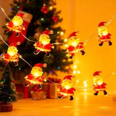 Imagem de Joygoods Pacote com 2 luzes de corda de fadas operadas por bateria para decorações de árvore de Natal, 2,8 m, 20 LED, luzes de corda de Papai Noel para decoração de guirlanda de árvore de Natal