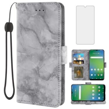 Imagem de Asuwish Capa de telefone para Cricket Icon 4 com protetor de tela de vidro temperado e carteira de mármore, suporte para cartão, suporte de couro, acessórios de celular robustos WTCKT01 feminino