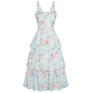 Imagem de Vestido feminino Scarlet Darkness, de verão, Maxi Beach, azul, rosa