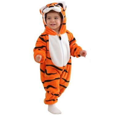 Imagem de Macacão infantil com capuz DarkCom, fantasia unissex de tigre para beb