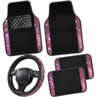 Imagem de Capa de volante em couro Car Pass Bling Diamond e conjunto de tapetes