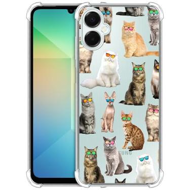 Imagem de GlamCase Capa transparente para Samsung Galaxy A06 5G / 4G, Samsung Galaxy A06 5G / 4G - estampa de gato com óculos de sol impressa à prova de choque capa traseira de TPU transparente para Samsung A06