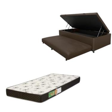 Imagem de Cama Box Baú Solteiro com Auxiliar (Bicama) + Colchão Solteiro Espuma D20 12cm | Kit Completo com Cabeceira Botonê Opcional | Diversas Cores (2, CORINO MARROM, SEM CABECEIRA)