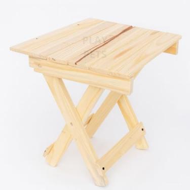 Imagem de Banqueta Baixa, Banquinho de Madeira Pinus Ideal para Churrasco, Viagens E Lazer, Portátil Dobrável
