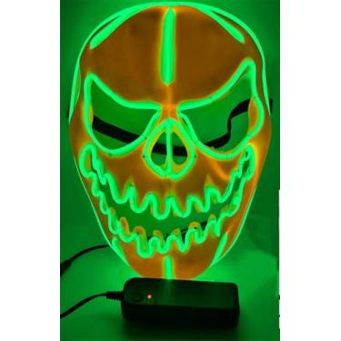 Imagem de SHANJIA Máscara de Halloween, máscara iluminada, crânio assustador com iluminação LED para festival de Halloween, cosplay, baile de máscaras, festa de carnaval (verde)