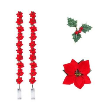 Imagem de Guirlanda de Natal Poinsettia com Luzes de Corda - Decoração Interna e