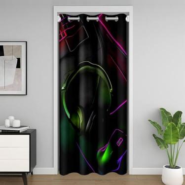 Imagem de jejeloiu Capa de armário de fone de ouvido verde ombré para crianças, meninos, divisória, divisória de quarto, 106,7 x 203,2 cm, cortina de porta de jogos de computador, videogames, gamer, para