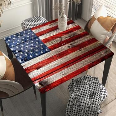 Imagem de LKEZYOEL Bandeira americana com textura de madeira quadrada toalha de mesa elástica para festa, casamento, banquete, cozinha, terno para mesa quadrada dobrável de 61 x 61 cm, estilo 06