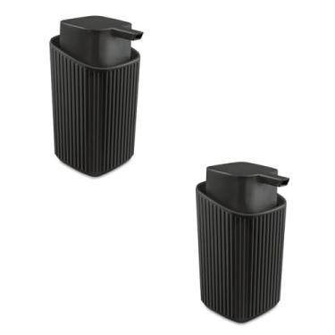 Imagem de Kit 2 Saboneteiras Sabonete Liquido Banheiro Lavabo Elegante (Preto)