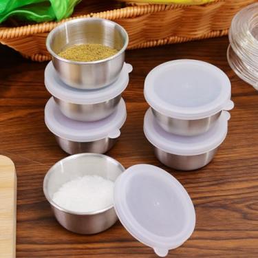 Imagem de 6 peças de aço inoxidável 304 recipiente de tempero para molho capa de silicone à prova de vazamento prato de molho de salada 40 ml cozinha pequena caixa de armazenamento 5,8 x 6,3 x 3 cm