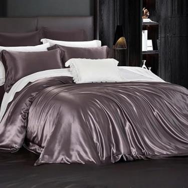 Imagem de SXYMTSW Conjunto de capa de edredom de seda pura amoreira 4 peças, conjunto de cama respirável super macio adulto, para cabelo e pele (2 fronhas, 1 capa de edredom, 1 lençol de cima, sem edredom