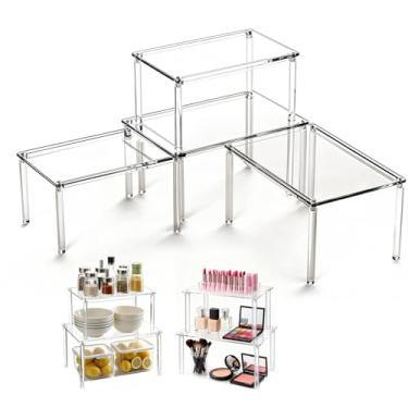 Imagem de DZHPSRSZ Pacote com 2 prateleiras de acrílico para especiarias, organizador de especiarias para armário, prateleiras transparentes empilháveis para armazenamento de despensa de cozinha