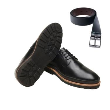 Imagem de Kit Sapato Derby Masculino Turunelli – Modelo Londres em Couro Legítimo com Conforto Premium e Estilo Clássico Couro Preto - Forrado em couro - Palmilha de gel - Confortavel e elegante (BR, Adulto, Numérico, 42)
