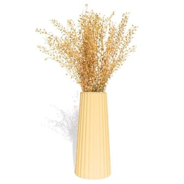 Imagem de Vaso Solitário Listras 17,5x7,5cm Artesanal Em Cimento Amarelo