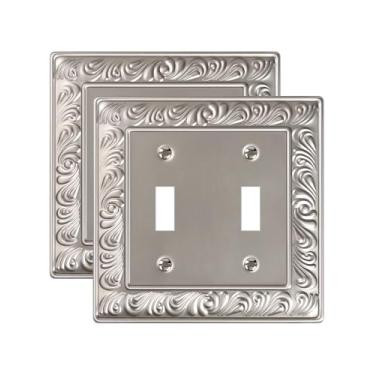 Imagem de TREEWELL Pacote com 2 placas de cobertura para interruptor de luz dupla, padrão paisley, placas decorativas de interruptor duplo, placas de parede de metal de níquel acetinado para tomadas elétricas