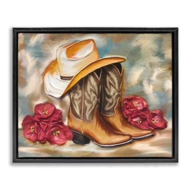 Imagem de Stupell Industries Boots & Floral Bunches Brown Framed Floater Canvas Wall Art, design por Kim Allen, 17 x 21