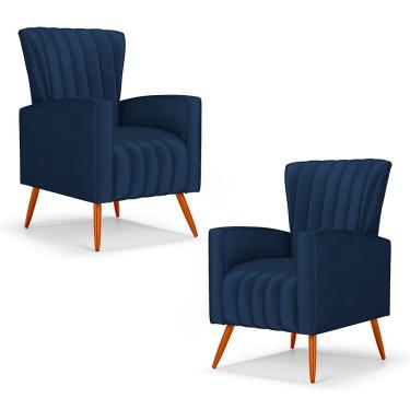 Imagem de Kit 02 Poltronas Decorativas Melody Com Pés Palito Veludo Azul Marinho - Abmaza