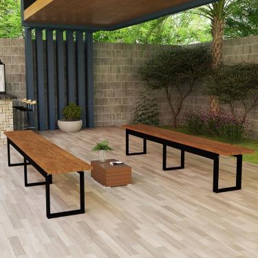 Imagem de Conjunto 2 Bancos Retangulares Com 160cm Mesa Sala Varanda Gourmet