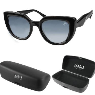 Imagem de Oculos Sol Feminino Proteção Uv Praia Social Vintage + Case Preto Luxo Moda Acetato Delicado Verão