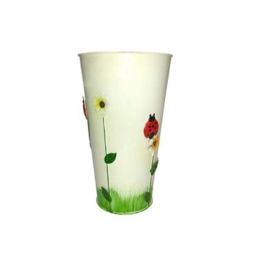 Imagem de Vaso Balde Metal Enfeite Jardim Quintal Varanda Joaninha Flor Branco (sybo-g8)