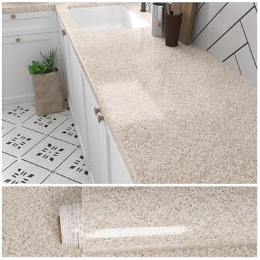 Imagem de VEELIKE Papel de contato de granito caramelo brilhante para bancadas à prova d'água papel de contato de bancada de 61 cm x 910 cm autoadesivo de vinil de granito para bancada de banheiro e cozinha