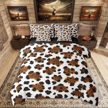 Imagem de Erosebridal Conjunto de edredom de couro bovino marrom para adolescentes, 7 peças, preto e branco, cama de casal de fazenda ocidental em uma bolsa para quarto de crianças, meninos, adultos, lençol de