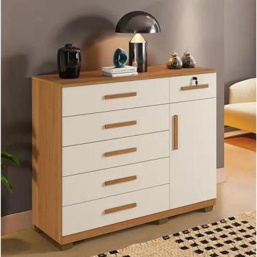 Imagem de Cômoda Milão 6 Gavetas 1 Porta Benetil Móveis - Cinamomo/off