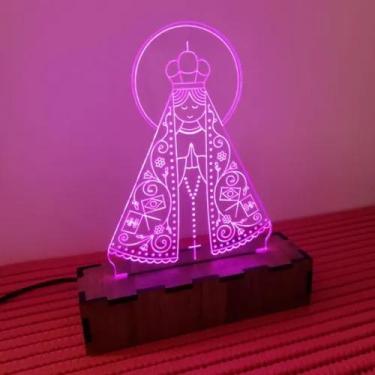 Imagem de Luminária 3d Led Nossa Senhora Aparecida Abajour - Base 15cm - By Hand