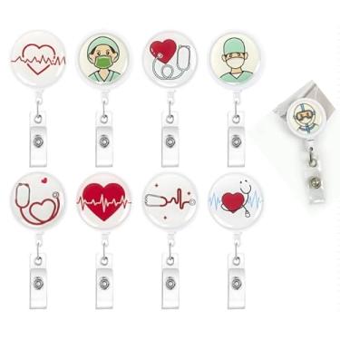 Imagem de 36 carretéis retráteis de crachá para enfermeiros e equipes médicas, suportes de identificação de saúde com cordão de nylon e clipe giratório de 360°, inclui 9 designs exclusivos