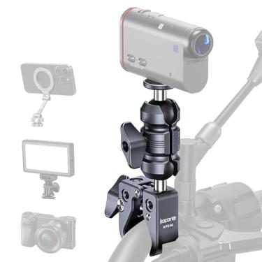 Imagem de Suporte para câmera de equitação com cabeça esférica rosqueada de 1/10.2 cm-20, braço de soquete duplo de alumínio e braçadeira de haste forte para guidão, instalado em haste redonda de trilho de 1,4