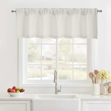 Imagem de Ebesto Saia natural para janela de 35,5 cm de comprimento, cortina de cozinha pequena com filtro de luz com dois bolsos de haste, saia curta para sala de estar, quarto, banheiro, café, trailer, 1 peça
