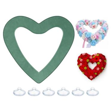 Imagem de Fiwochic Gaiola de espuma floral de coração de 38 x 36 cm, suporte de arranjos de flores em forma de coração com bandeja de ventosa, suporte de flores de espuma floral úmida para decoração de festa de