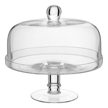 Imagem de PRATO BOLO BOLEIRA COM PÉ COM TAMPA VIDRO 22x24x24cm TRANSPARENTE - HO