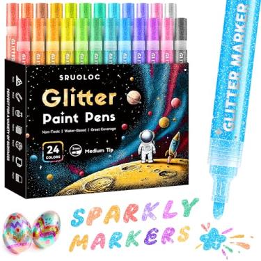 Imagem de SRUOLOC Canetas de tinta com glitter, conjunto de 24 cores de marcadores com glitter, marcadores acrílicos, materiais de arte para adolescentes para álbuns, cartões, artesanato DIY, coloração para