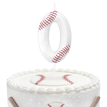 Imagem de Velas de aniversário de beisebol número 0, topo de bolo com tema de beisebol para meninos e meninas, decorações de bolo para aniversários, suprimentos de festa com tema esportivo, velas para
