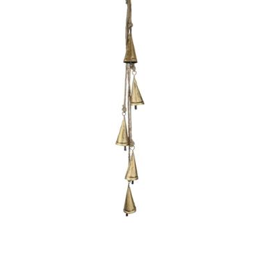 Imagem de Trrystals Anel de ferro feito à mão para pendurar em forma de sino – Decoração rústica vintage de 76 cm com sinos em cone e gancho de corrente (dourado, 61 cm 3,8 cm)