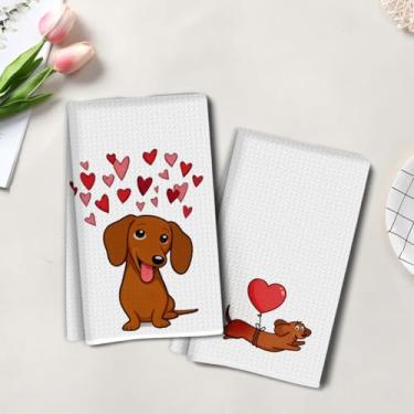 Imagem de 2 peças de toalhas de cozinha de cachorro de coração fofo, toalha de mão de chá super absorvente, panos de prato de microfibra para secar pratos, toalhas de prato waffle para cozinha, banheiro