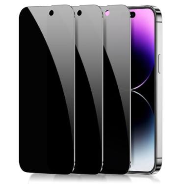 Imagem de [Pacote com 3] LYWHL para iPhone 14 Pro Max, protetor de tela de privacidade, dureza 9H, vidro temperado, película preta para 6,7 polegadas 2022, capa antiespião, não irrita bolhas,