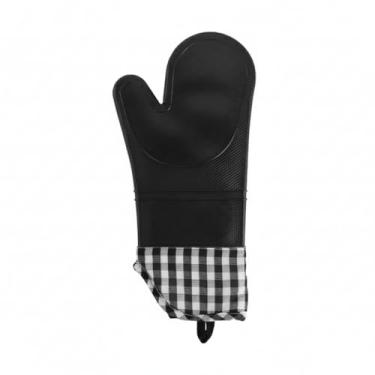 Imagem de Luva de Cozinha Silicone Preta Xadrez – Antiderrapante e Alta Proteção