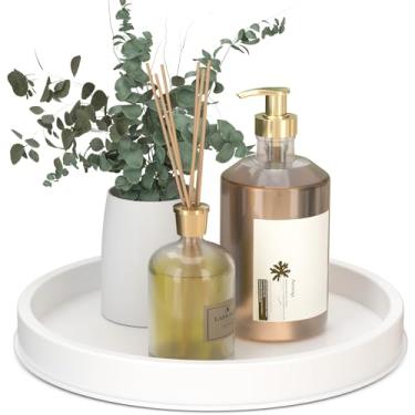 Imagem de Bandeja de banheiro para sabonete e esponja HGF Bandeja decorativa redonda de ferro de 25 cm para bancada de cozinha, organizador de bancada, para decoração de banheiro, vela, perfume, toda branca