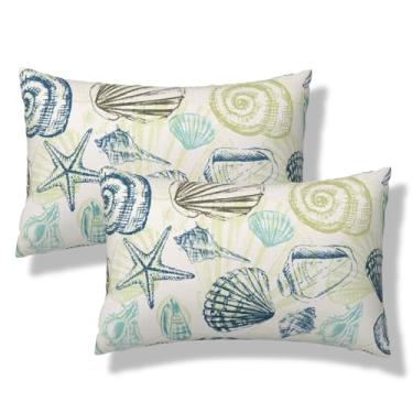 Imagem de VIREOTHIA Capas de almofada costeira lombar 30,5 x 50,8 cm, conjunto de 2 conchas, estrela-do-mar, decoração, praia, oceano, mar, fronhas retangulares, capas de almofada para decoração de sofá-cama