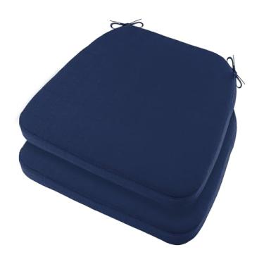 Imagem de Almofadas de cadeira de jantar azul-marinho com laços, almofadas de assento impermeáveis para ambientes externos com suporte antiderrapante, capa removível lavável na máquina, 40,6 x 40,6 x 5 cm
