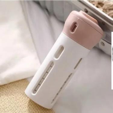 Imagem de Dispenser de Viagem 4 em 1, Cinza e Fucsia, Material ABS, 150g, Porta Shampoo, Sabonete Líquido e Loção com 4 Potes Internos