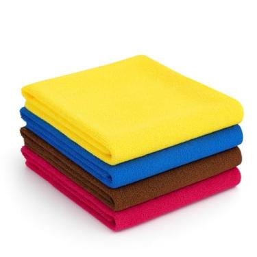 Imagem de Panos de Microfibra Multiuso, Kit com 4 Unidades, Alta Absorção, Sem Fiapos, Para Vidros, Móveis, Carros e Limpeza Geral, Cores Sortidas