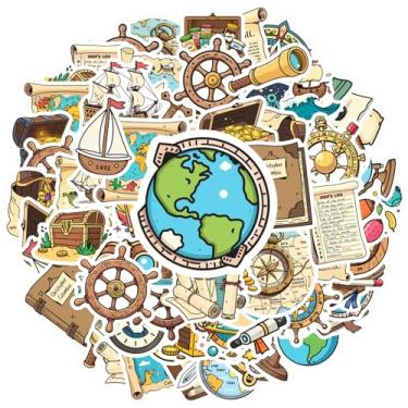 Imagem de 70 peças de adesivos náuticos de exploração de exploração de pirata náuticos telescópio para telefone faça você mesmo, guitarra, notebook, mala, copo, laptop, motocicleta, bagagem, telefone