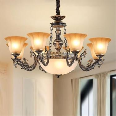 Imagem de Lustre retrô americano com LED, estilo europeu, luxuoso, para sala de estar, restaurante, quarto, escritório, casa de campo, hotel, café, escada (8 lâmpadas)