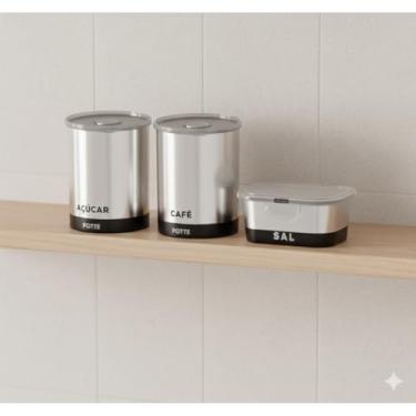 Imagem de Pote de armazenamento cafe Kit 3 Potes para Mantimentos com Tampa Hermética Organizador de Cozinha Açúcar Café Sal 1200ml, 600ml(Kit 3)