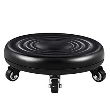 Imagem de BSNANCA Banquetas curtas com rodas, banqueta baixa de rolamento, assento de rolo de couro PU, cadeira redonda com rodas universais