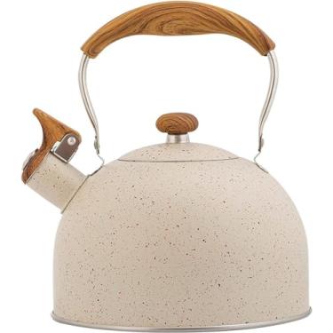 Imagem de Chaleira superior de fogão, chaleira de assobio, para todos os fogões/fogões, gás, indução, aço inoxidável de grau alimentício, cabo dobrável, fundo composto de três camadas engrossado (pontos