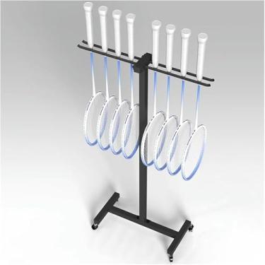 Imagem de Suporte de exibição de raquetes de tênis comercial, rack de armazenamento de raquete de badminton móvel para crianças/adultos com rodas bloqueáveis, para academia/garagens/escolas, espaço pequeno